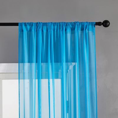 HooHero Royal Blue Window Treatments 100 Wide Sheer Curtains Kids Living Room Solid Colors Gauze Voile Liner Curtain