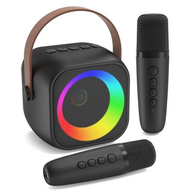 Jeefu Mini Karaoke Machine, Portable Bluetooth Karaoke Speaker with 2 Wireless Microphones, Singing Machine with Party Lights for Kids and Adults, Birthday Gifts for Girls Boys Family Home Party