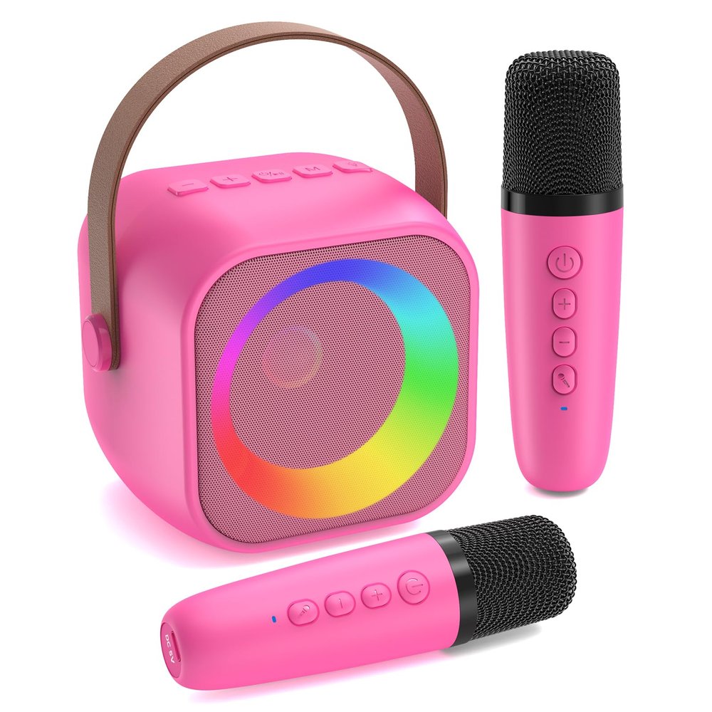 Jeefu Karaoke Machine for Kids, Toys for 3-12 Years Old Girls Gifts, Kids Karaoke Microphone Machine Toy, Best Fun Christmas Birthday Gifts for 5 6 7 8 9 10 11 Years Teens Girl Boys Rose 2 Mic