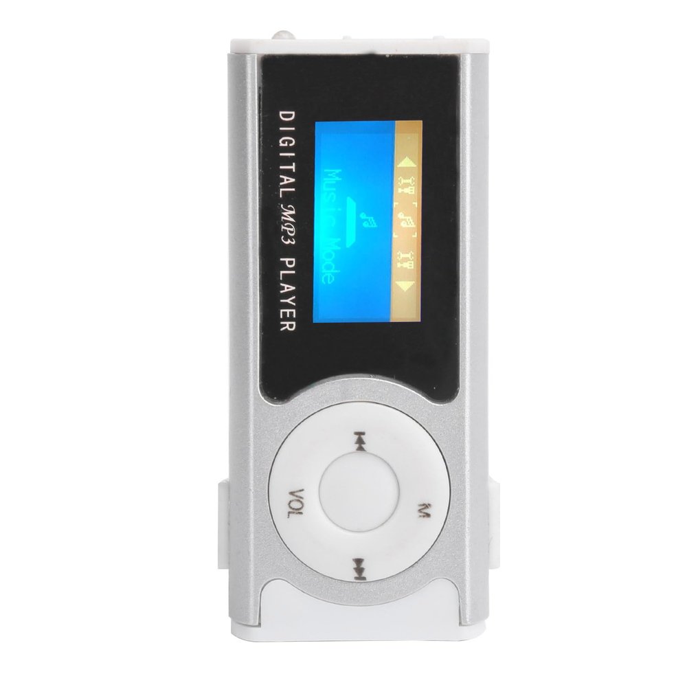Akozon Portable Sports Music Media MP3 Player with LCD Mini Screen and LED Flashlight, BackClip Design for Sports & Outdoor Activities - Black (Silver)