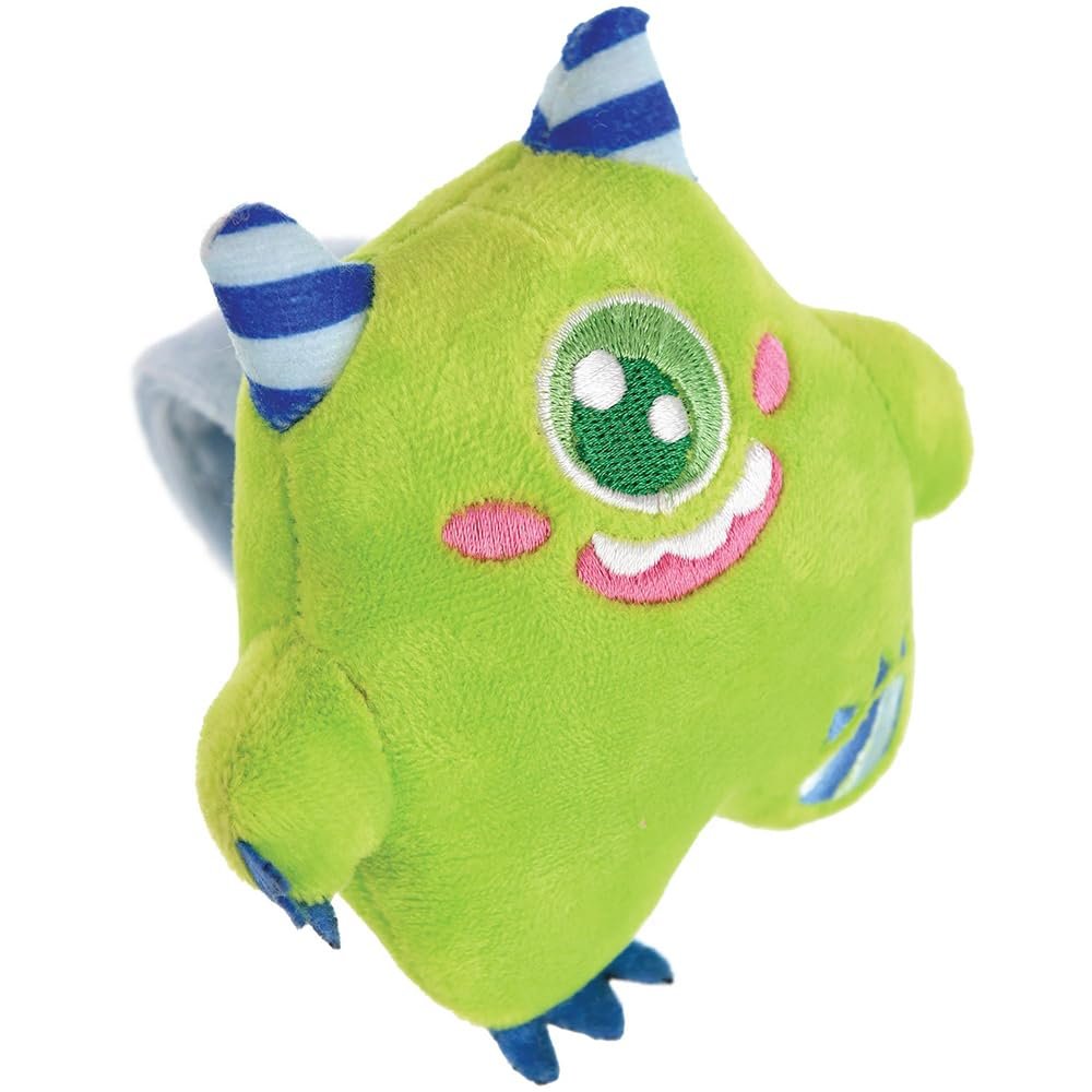 Adorable Green Plush Slap Bracelet - 9" x 3.5" (1 Pc.) - Soft & Huggable Monster Design - Perfect for Kids' Parties & Playtime