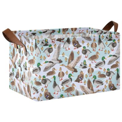 ALAZA Color Mallard Ducks Rectangular Closet Storage Box Storage Bin Basket Storage Cube with Leather Handles Nursery Storage Laundry Hamper 1 Piece
