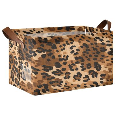 ALAZA Brown Leopard Print Animal Rectangular Closet Storage Box Storage Bin Basket Storage Cube with Leather Handles Nursery Storage Laundry Hamper 2 Piece