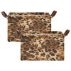 ALAZA Brown Leopard Print Animal Rectangular Closet Storage Box Storage Bin Basket Storage Cube with Leather Handles Nursery Storage Laundry Hamper 2 Piece view 2