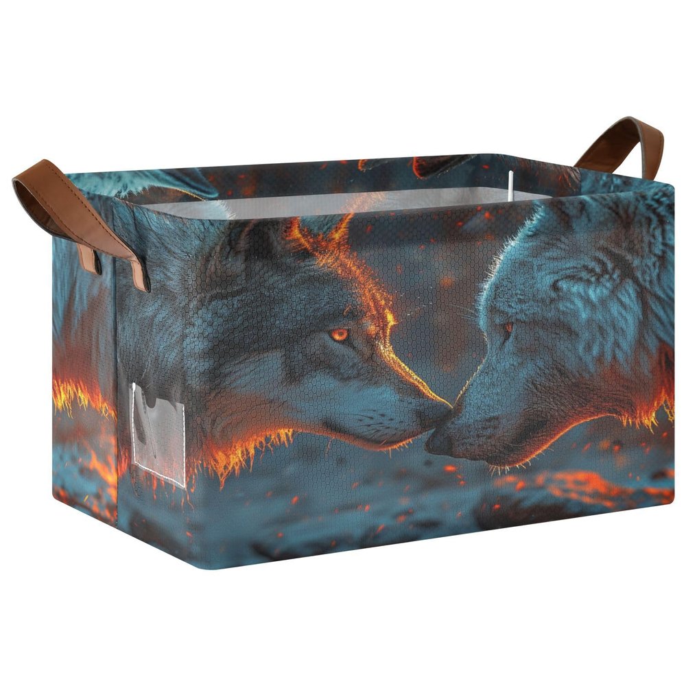 ALAZA Fantasy Wolf Rectangular Closet Storage Box Storage Bin Basket Storage Cube with Leather Handles Nursery Storage Laundry Hamper 2 Piece
