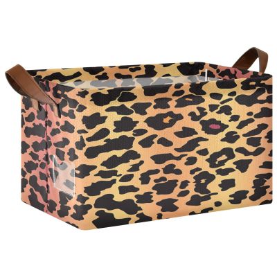 ALAZA Beautiful Color Leopard Print Rectangular Closet Storage Box Storage Bin Basket Storage Cube with Leather Handles Nursery Storage Laundry Hamper 2 Piece