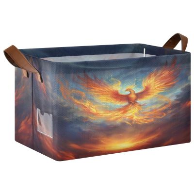 ALAZA Fire Phoenix Rectangular Closet Storage Box Storage Bin Basket Storage Cube with Leather Handles Nursery Storage Laundry Hamper 2 Piece