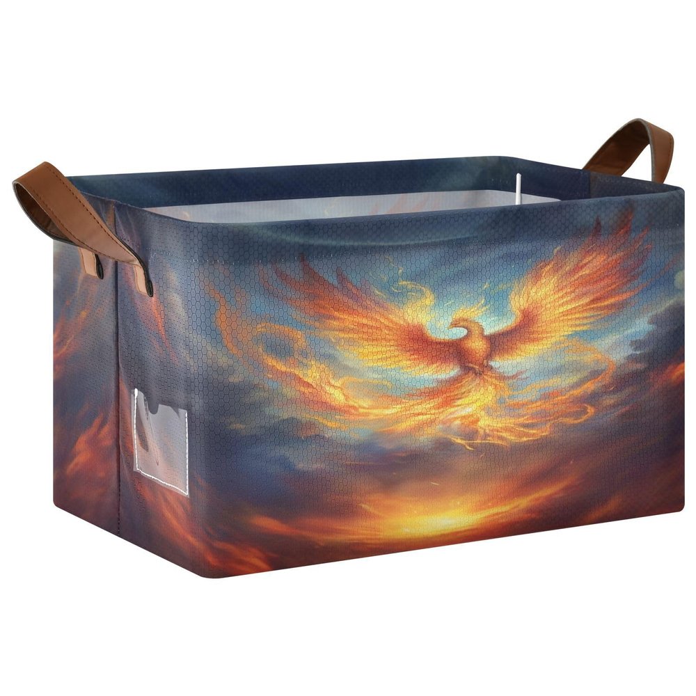 ALAZA Fire Phoenix Rectangular Closet Storage Box Storage Bin Basket Storage Cube with Leather Handles Nursery Storage Laundry Hamper 2 Piece