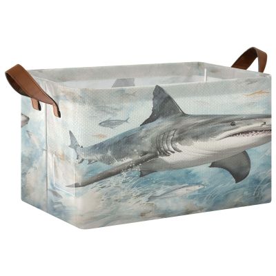 ALAZA Shark Flying Rectangular Closet Storage Box Storage Bin Basket Storage Cube with Leather Handles Nursery Storage Laundry Hamper 2 Piece