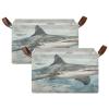 ALAZA Shark Flying Rectangular Closet Storage Box Storage Bin Basket Storage Cube with Leather Handles Nursery Storage Laundry Hamper 2 Piece view 2