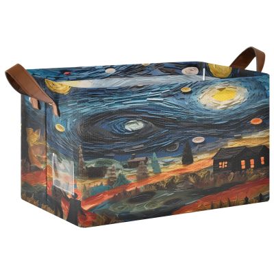 ALAZA Magic Starry Night House Rectangular Closet Storage Box Storage Bin Basket Storage Cube with Leather Handles Nursery Storage Laundry Hamper 2 Piece