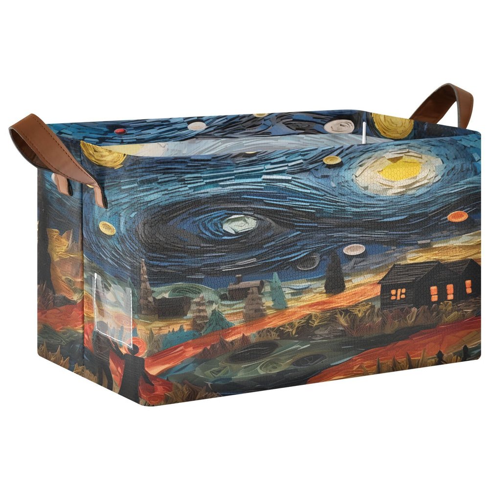 ALAZA Magic Starry Night House Rectangular Closet Storage Box Storage Bin Basket Storage Cube with Leather Handles Nursery Storage Laundry Hamper 2 Piece