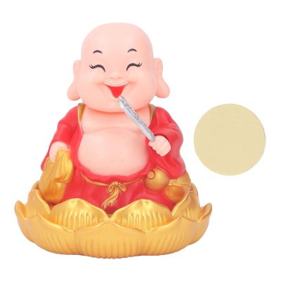 Sunicon Nodding Smiling Buddha, Maitreya Automatic Laughing Car Dashboard Solar Buddha Toy Solar Buddha Statue Solar Powered Nodding Buddha Toy for Home Desktop (Red)
