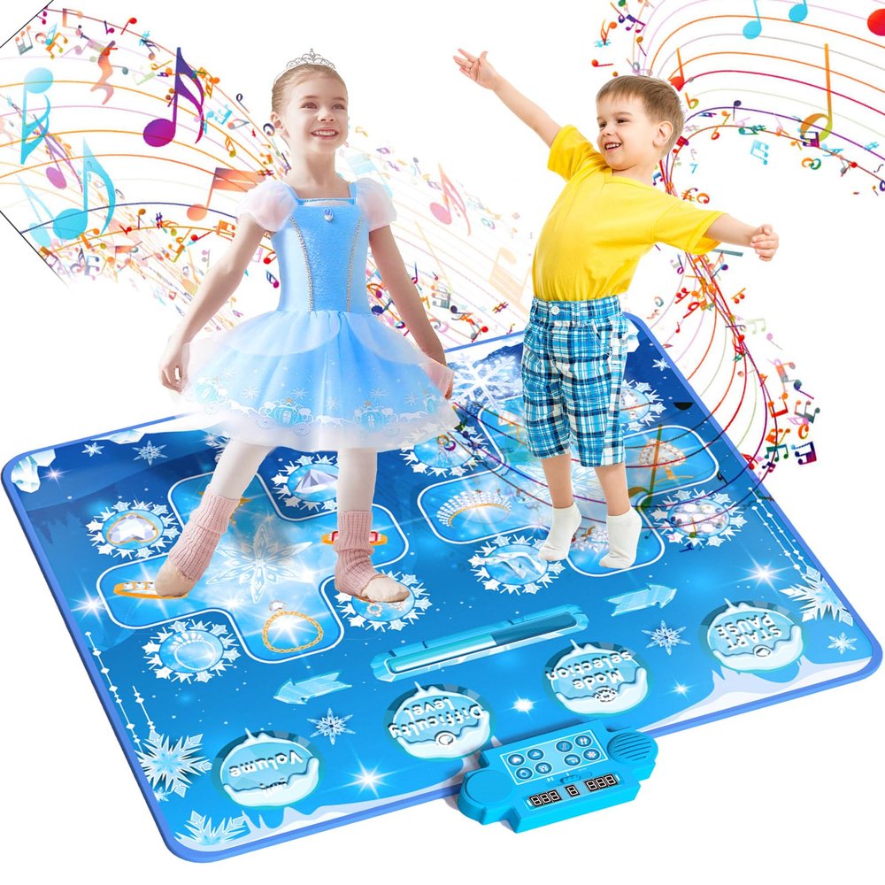 Joyvalley Kids Dance Mat Toys - 2-Player Dance Pad Gifts for Girls Boys Toddlers 3 4 5 6 7 8 9 + Year Old Electronic Dancing Mat Floor Games Toy with Music Light Christmas Birthday Gift (Frozen Blue)