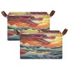 ALAZA Chinese Dragon Ocean Wave Artwork Rectangular Closet Storage Box Storage Bin Basket Storage Cube with Leather Handles Nursery Storage Laundry Hamper 2 Piece view 2