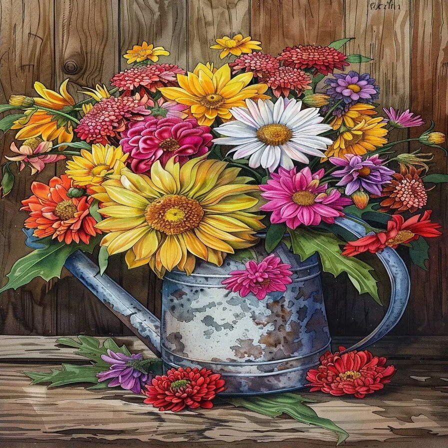 1000 Piece Puzzle for Adults - Rusty Watering Can Daisy Vase Wooden Difficult Puzzle,Challenging Relaxing Fun DIY Gift