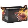 ALAZA Yellow Fire Basketball Sport Rectangular Closet Storage Box Storage Bin Basket Storage Cube with Leather Handles Nursery Storage Laundry Hamper 2 Piece view 1