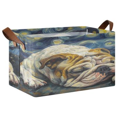 ALAZA Bulldog Dog Rectangular Closet Storage Box Storage Bin Basket Storage Cube with Leather Handles Nursery Storage Laundry Hamper 2 Piece