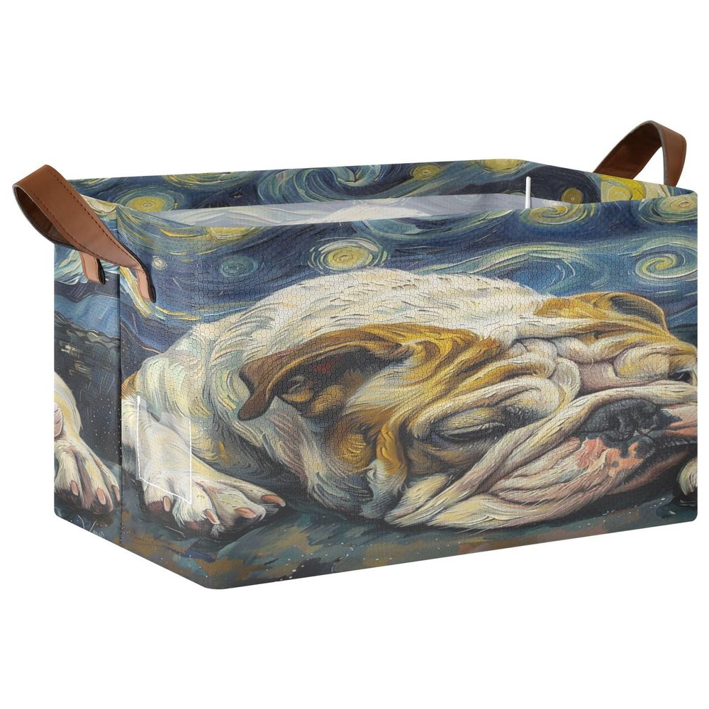 ALAZA Bulldog Dog Rectangular Closet Storage Box Storage Bin Basket Storage Cube with Leather Handles Nursery Storage Laundry Hamper 2 Piece