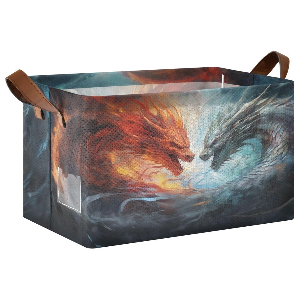 ALAZA Dragon Abstract Magic Rectangular Closet Storage Box Storage Bin Basket Storage Cube with Leather Handles Nursery Storage Laundry Hamper 2 Piece
