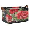 ALAZA Rose Flower on Black Floral Rectangular Closet Storage Box Storage Bin Basket Storage Cube with Leather Handles Nursery Storage Laundry Hamper 2 Piece view 1