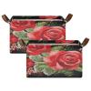 ALAZA Rose Flower on Black Floral Rectangular Closet Storage Box Storage Bin Basket Storage Cube with Leather Handles Nursery Storage Laundry Hamper 2 Piece view 2