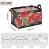 ALAZA Rose Flower on Black Floral Rectangular Closet Storage Box Storage Bin Basket Storage Cube with Leather Handles Nursery Storage Laundry Hamper 2 Piece view 3