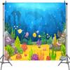 10x8ft Ocean Under The Sea Backdrop Cartoon Underwater World Wonderland Blue Seabed Coral Reef Cute Tropical Fish Sunshine Background Kids Baby Shower Birthday Party Decor Banner Photo Booth Props view 1