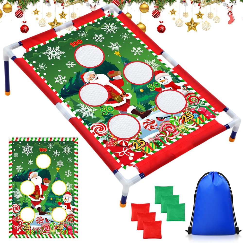 Gemscream Christmas Bean Bag Toss Games with 6 Bean Bags Portable PVC Framed Santa Claus Corn Hole Game Set for Kids Adult Xmas Holiday Theme Outdoor Indoor Game Party