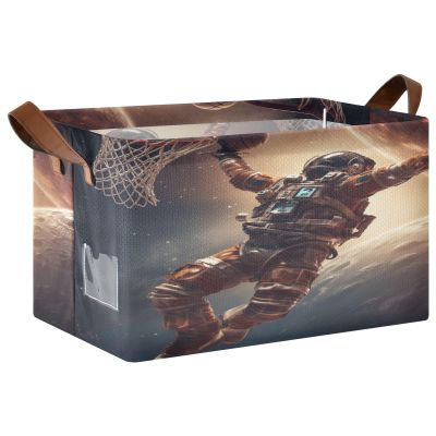 ALAZA Basketball Shot Astronaut Lovely Rectangular Closet Storage Box Storage Bin Basket Storage Cube with Leather Handles Nursery Storage Laundry Hamper 2 Piece