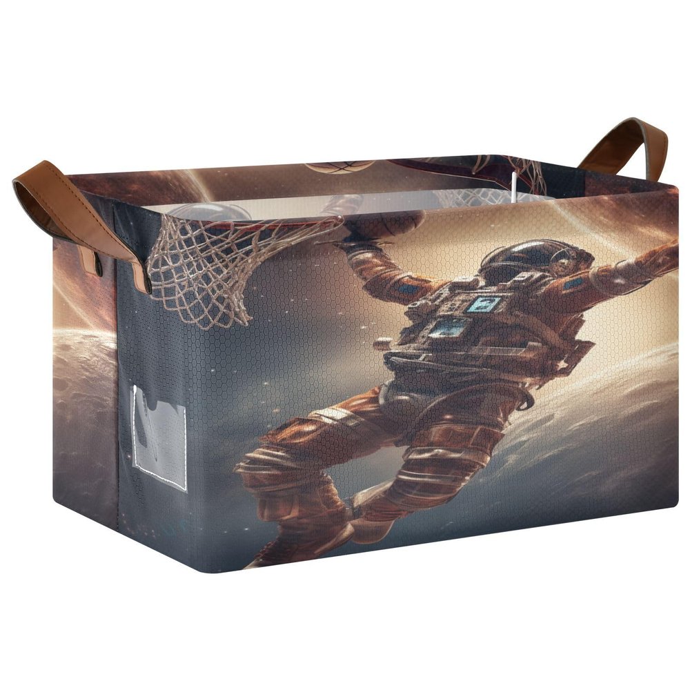 ALAZA Basketball Shot Astronaut Lovely Rectangular Closet Storage Box Storage Bin Basket Storage Cube with Leather Handles Nursery Storage Laundry Hamper 2 Piece