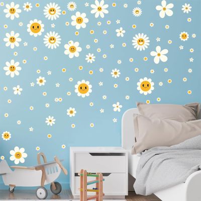 144PCS Large Daisy Wall Decals, Daisy Cute Flower Wall Stickers Vinyl Peel and Stick Floral Wall Decal Daisy Wall Decor for Nursery Playroom Bedroom Living Room Wall