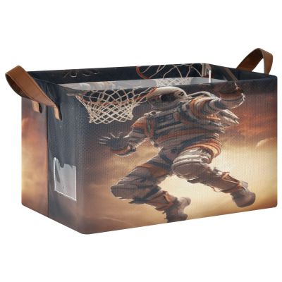 ALAZA Basketball Shot Astronaut Galaxy Rectangular Closet Storage Box Storage Bin Basket Storage Cube with Leather Handles Nursery Storage Laundry Hamper 2 Piece