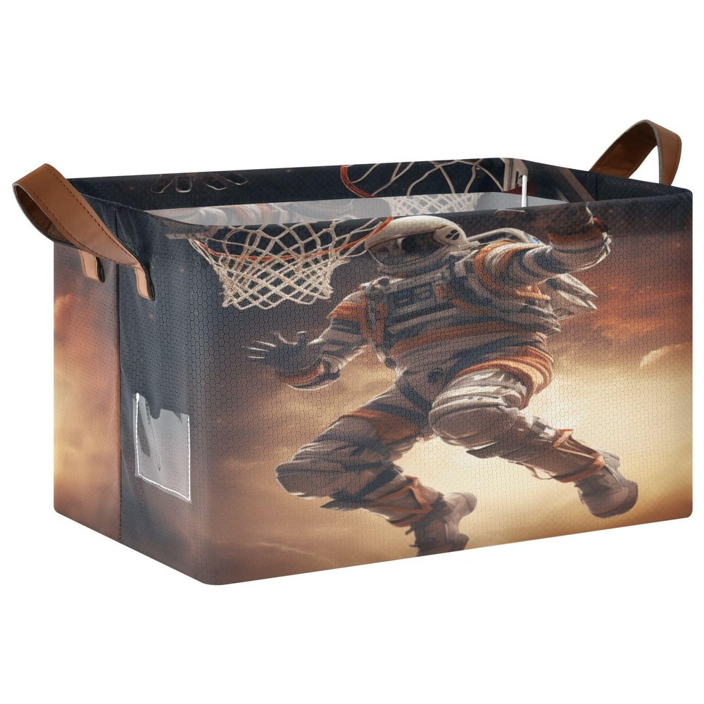 ALAZA Basketball Shot Astronaut Galaxy Rectangular Closet Storage Box Storage Bin Basket Storage Cube with Leather Handles Nursery Storage Laundry Hamper 2 Piece