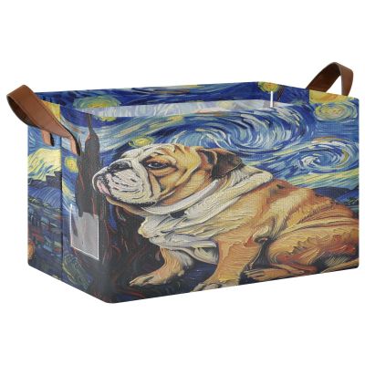 ALAZA Bulldog Sky Rectangular Closet Storage Box Storage Bin Basket Storage Cube with Leather Handles Nursery Storage Laundry Hamper 2 Piece