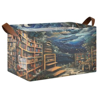 ALAZA Bookshelf Magic Rectangular Closet Storage Box Storage Bin Basket Storage Cube with Leather Handles Nursery Storage Laundry Hamper 2 Piece