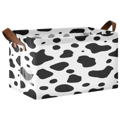 ALAZA Cow Print White Rectangular Closet Storage Box Storage Bin Basket Storage Cube with Leather Handles Nursery Storage Laundry Hamper 2 Piece