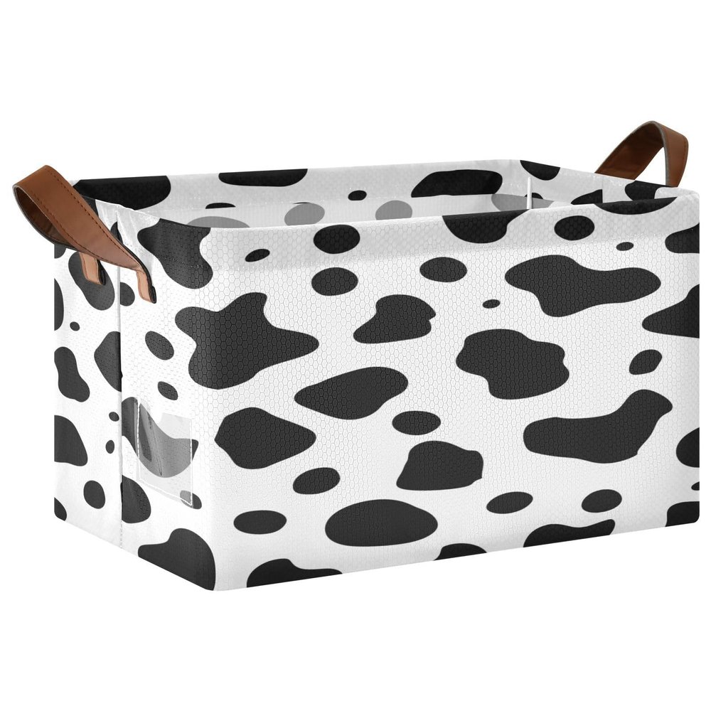 ALAZA Cow Print White Rectangular Closet Storage Box Storage Bin Basket Storage Cube with Leather Handles Nursery Storage Laundry Hamper 2 Piece