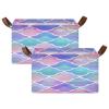 ALAZA Beautiful Mermaid Fish Scale Rectangular Closet Storage Box Storage Bin Basket Storage Cube with Leather Handles Nursery Storage Laundry Hamper 2 Piece view 2
