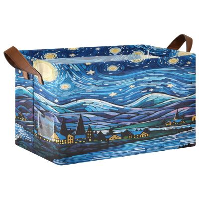 ALAZA Cartoon Oil Painting Rectangular Closet Storage Box Storage Bin Basket Storage Cube with Leather Handles Nursery Storage Laundry Hamper 2 Piece