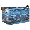 ALAZA Cartoon Oil Painting Rectangular Closet Storage Box Storage Bin Basket Storage Cube with Leather Handles Nursery Storage Laundry Hamper 2 Piece view 1