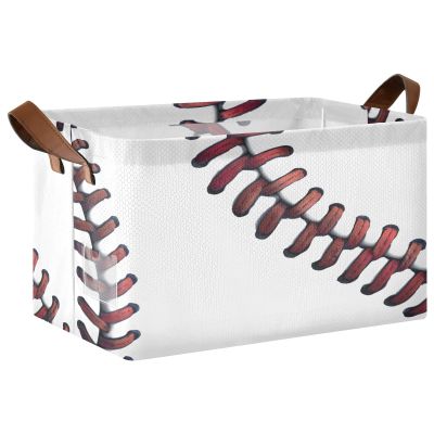 ALAZA Fashion Baseball Liner Rectangular Closet Storage Box Storage Bin Basket Storage Cube with Leather Handles Nursery Storage Laundry Hamper 2 Piece