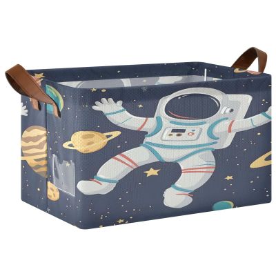 ALAZA Astronaut Solar System Universe Galaxy Nebula Rectangular Closet Storage Box Storage Bin Basket Storage Cube with Leather Handles Nursery Storage Laundry Hamper 2 Piece