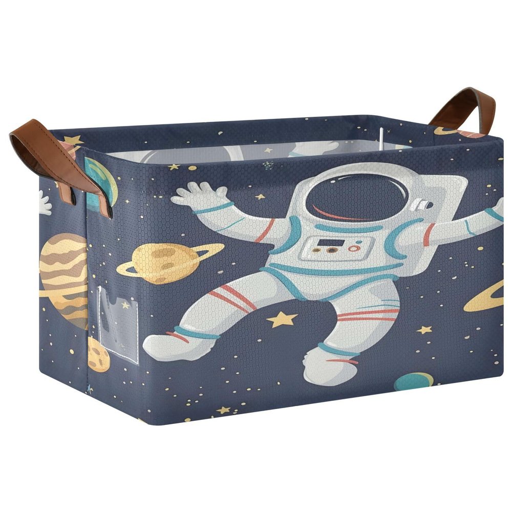 ALAZA Astronaut Solar System Universe Galaxy Nebula Rectangular Closet Storage Box Storage Bin Basket Storage Cube with Leather Handles Nursery Storage Laundry Hamper 2 Piece