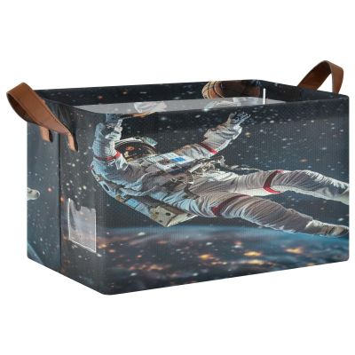 ALAZA Astronaut Basketball Space Star Rectangular Closet Storage Box Storage Bin Basket Storage Cube with Leather Handles Nursery Storage Laundry Hamper 2 Piece