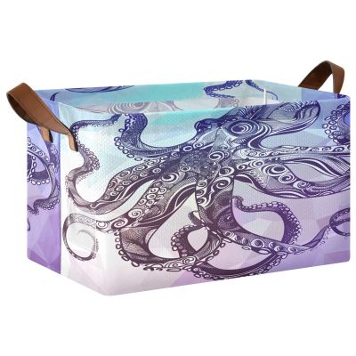ALAZA Funny Fish Fish Rectangular Closet Storage Box Storage Bin Basket Storage Cube with Leather Handles Nursery Storage Laundry Hamper 2 Piece