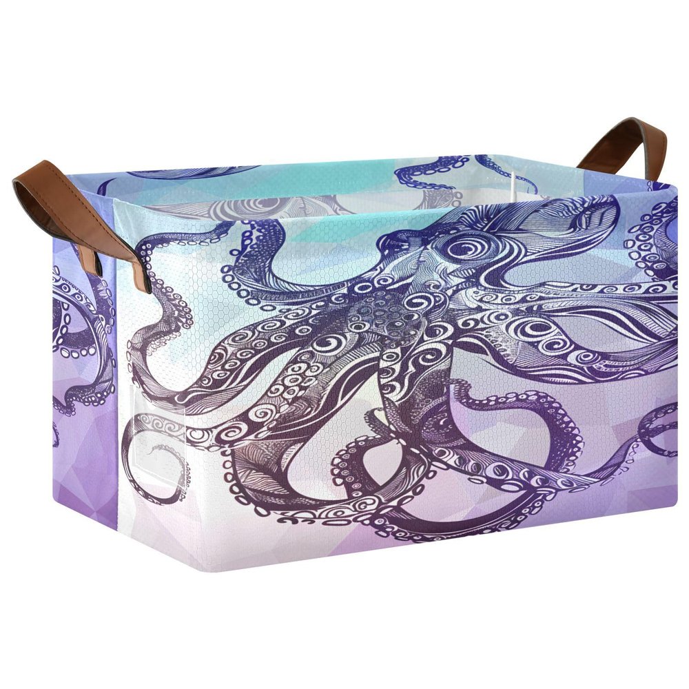ALAZA Funny Fish Fish Rectangular Closet Storage Box Storage Bin Basket Storage Cube with Leather Handles Nursery Storage Laundry Hamper 2 Piece