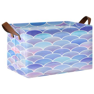ALAZA Colored Blue Mermaid Rectangular Closet Storage Box Storage Bin Basket Storage Cube with Leather Handles Nursery Storage Laundry Hamper 2 Piece
