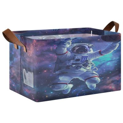 ALAZA Astronaut Galaxy Space Basketball Rectangular Closet Storage Box Storage Bin Basket Storage Cube with Leather Handles Nursery Storage Laundry Hamper 2 Piece