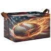 ALAZA American Flag Fire Baseball Rectangular Closet Storage Box Storage Bin Basket Storage Cube with Leather Handles Nursery Storage Laundry Hamper 2 Piece view 1